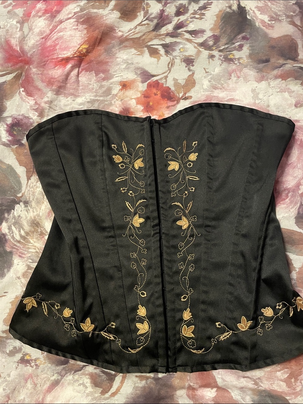 Elie Tahari Black Strapless Lace Up Corset Top with Gold Embroidery NWOT XS